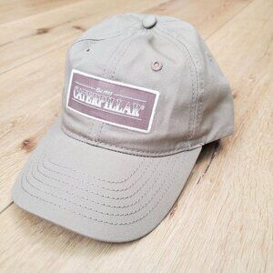 CAT Caterpillar Tan Hat Strap Back Cap Box Logo Casual Khaki Adjustable New